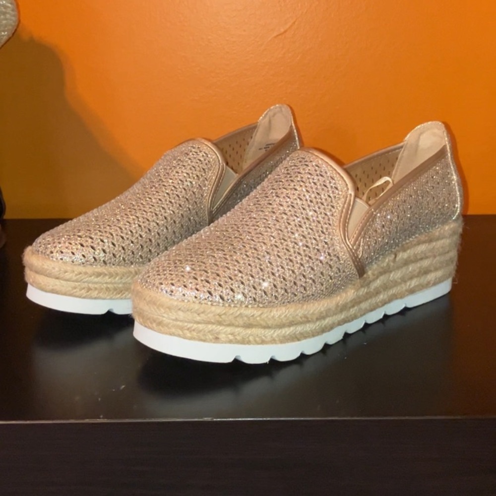 Women's Gold Slip-On Espadrille Wedge Shoes
